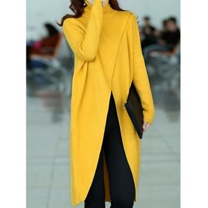 Front Slit Turtleneck Long sleeve Yellow Sweater